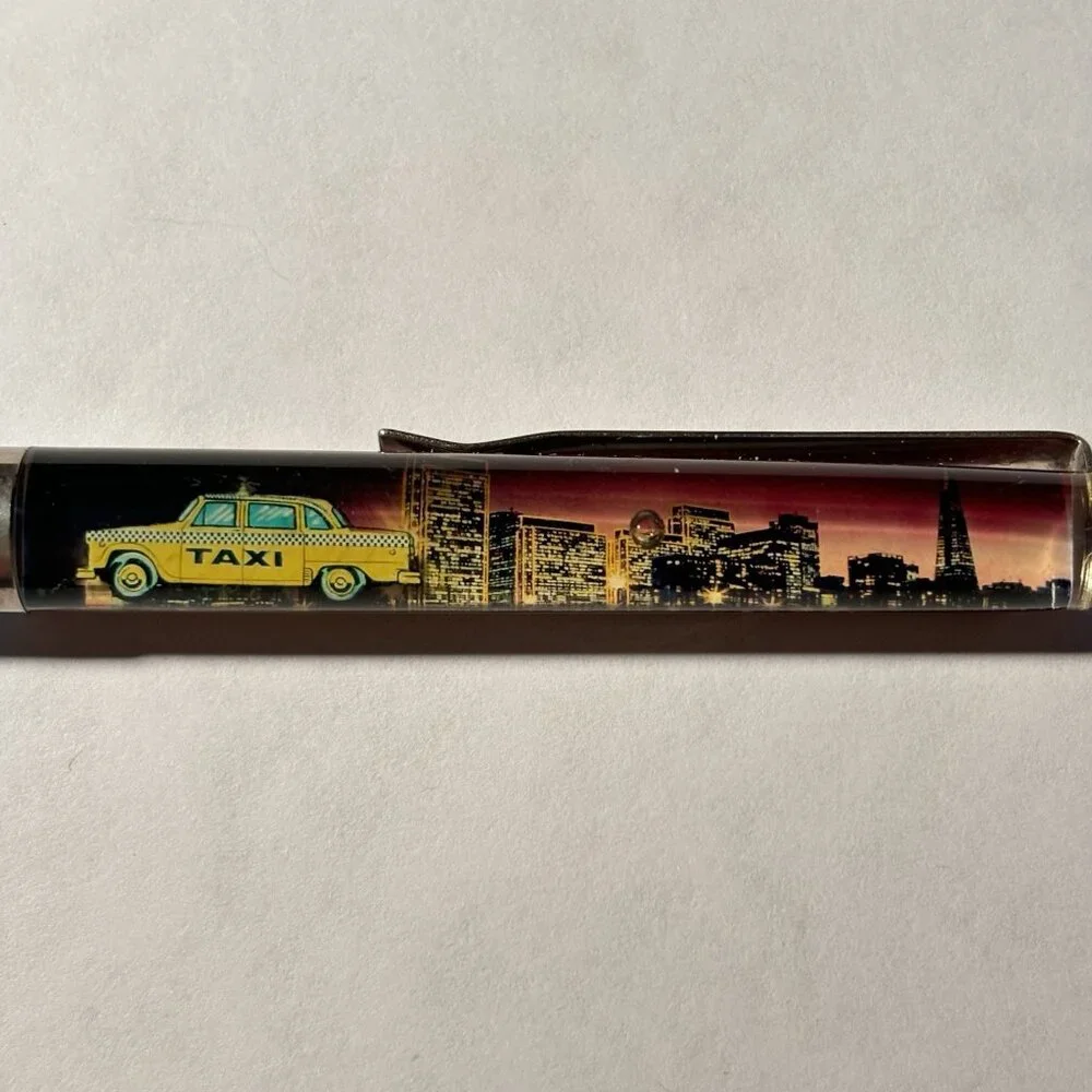 San Francisco California Floaty Pen Yellow Taxi Cab Moves by City at Sunset Vtg